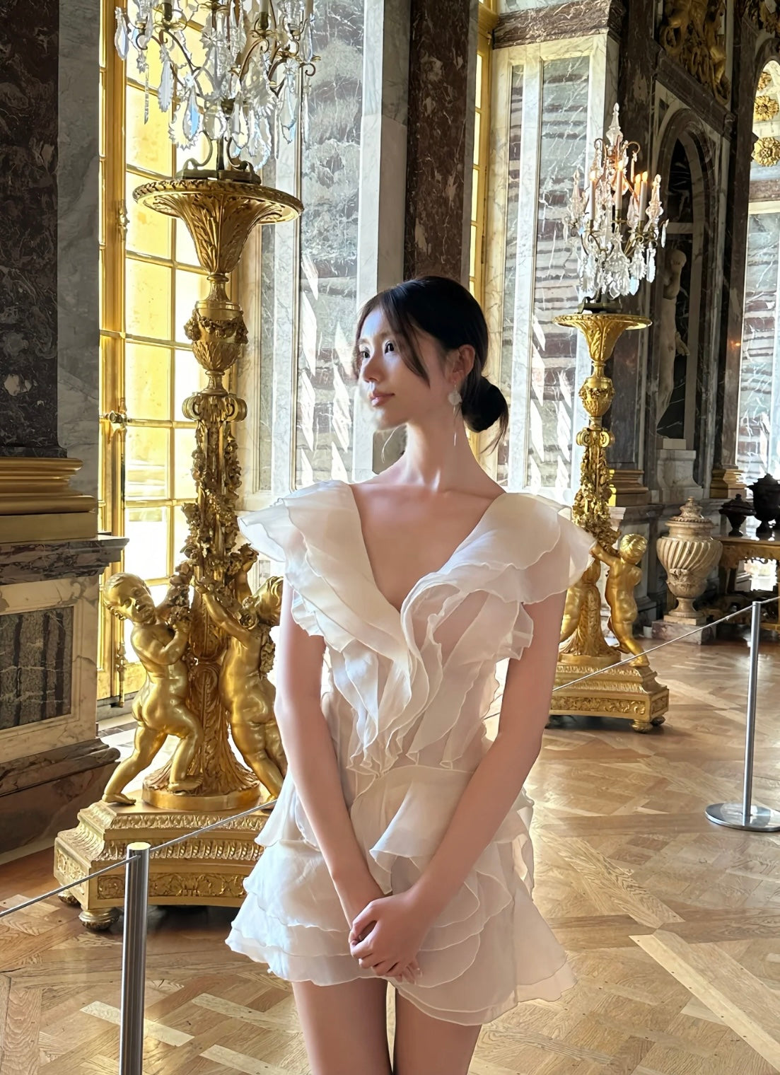 Datt| Floral Ruffle Bardot Strapless Dress
