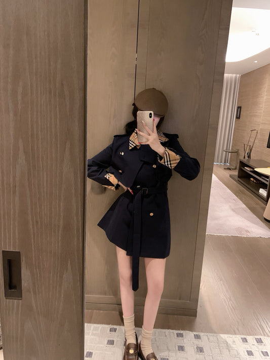 British Tartan Cropped Coat & Vest Dress Set